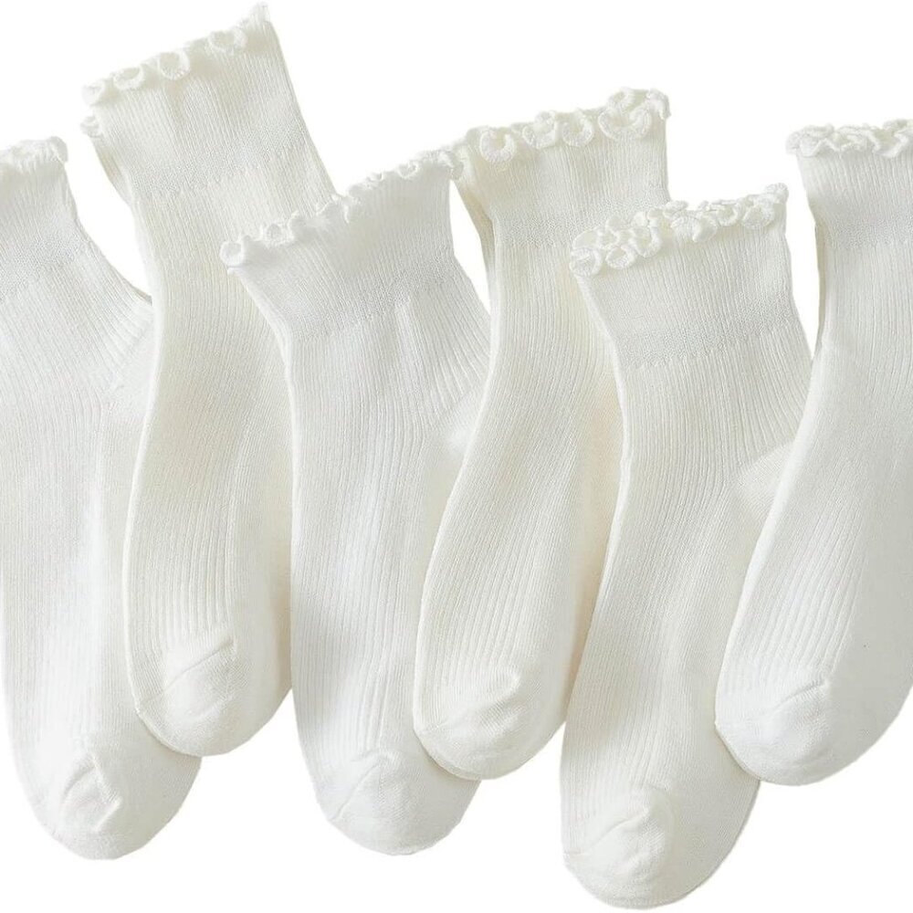 Women Ruffle Ankle Socks 6 Pairs Cotton Spandex Casual Dress Shoes